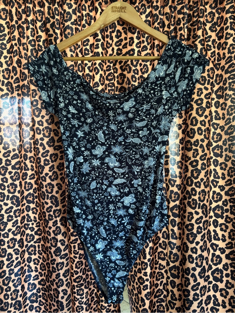 Lush Black Floral Scoop-Neck Bodysuit